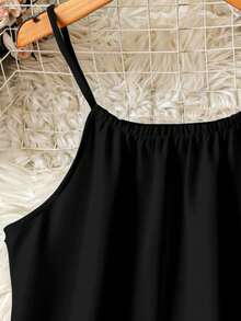 SHEIN LUNE Plus Size Solid Color Casual Versatile Camisole, Suitable For Summer - Black - View 4