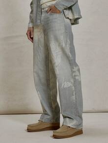 Musero Denim Straight Leg Trouser Pants All Over Print Button Belt Loop Detailing Jeans Co Ord Sets Bottoms Only Essentials Spring&Summer - Multicolor - View 3