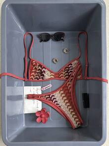 Swim Vcay Spring/Summer Knit Jacquard Wireless Camisole Top And Swim Shorts Women's Beach Holiday Travel Bikini Set - Multicolor - View 1