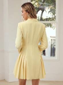 MOTF PREMIUM WOMEN'S SPRING/SUMMER SUIT SILHOUETTE PLEATED ELEGANT SHORT DRESS FOR DATES - Yellow - View 3