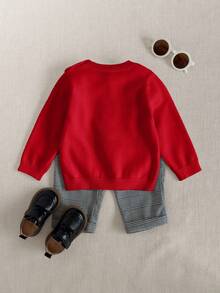 PrepCrw Red Knitwear Long Sleeve Regular Fit Baby Boys Sweater With Collar And Embroidered Bear Graphic Details,Party,Red Sweater - Red - View 2