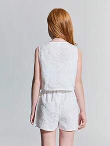 Maija Kids Maija Kids 2pcs Tween Girl Floral Trim Sleeveless Crew Neck Top And Elastic Waist Shorts Set - White - View 2