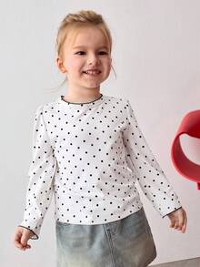 Maija Kids Young Girl Polka Dot Print Crew Neck Long Sleeve Casual T-Shirt - Apricot - View 3