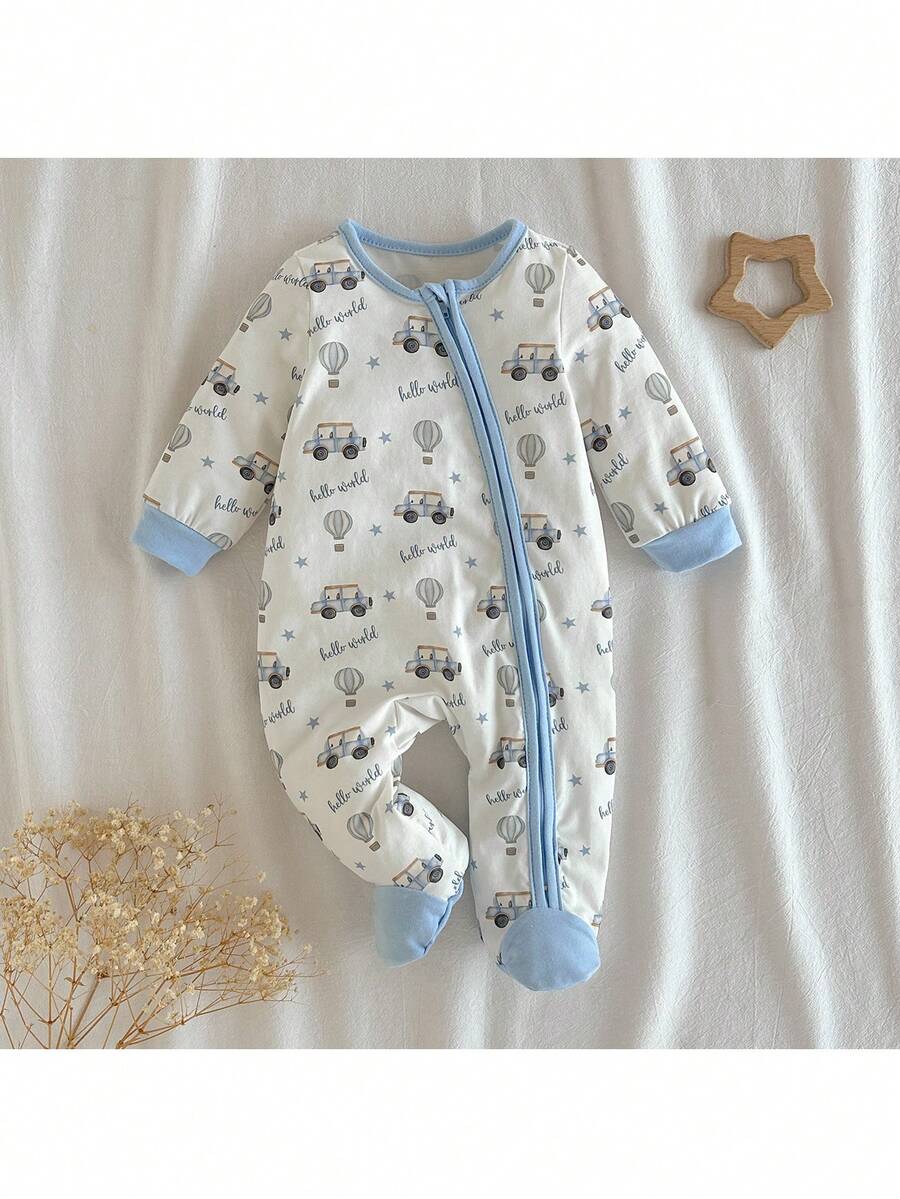 Loomiva 新生女宝宝卡通动物图案针织柔软圆领长袖连体衣 - 藍色 - 查看 1