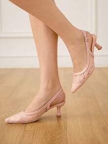 CUCCOO HITCHD 女士尖头搭扣设计日常百搭时尚高跟鞋 - 藕粉色 - 查看 6