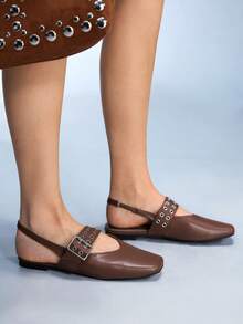 CUCCOO GRLICON Sepatu Flat Slip-On Ujung Persegi untuk Wanita, Cocok untuk Hari Valentine - Coklat - View 4