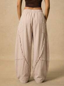 Easelle Quần nữ kaki dáng suông phong cách Bohemian phương Tây cổ điển, thiết kế đường viền cong tinh tế, thích hợp mặc vào mùa xuân và mùa hè. - Màu Khaki - Xem 2