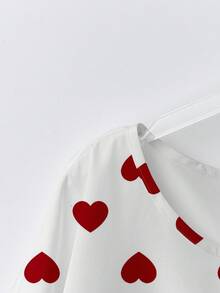 EMERY ROSE 大码女式休闲印花圆领宽松七分袖衬衫/情人节 - 彩色 - 查看 4