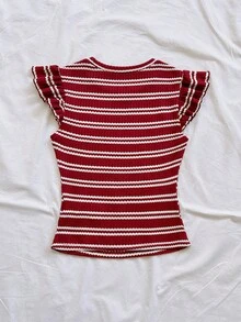 Soleia Women's Pink Striped Crew Neck Short Sleeve Casual T-Shirt Women's Ditsy Floral Blouse Women's Ruffle Sleeve Blouse Casual Outgoing Short Sleeve Top Cute Short Sleeve Top Red And White Top Cute Short Sleeve Tops Summer Tops Women Knit Tops Summer Casual Tops Spring To Summer Valentine's Day Carnival Carnival Costume  Party Beach Wedding - Multicolor - View 2