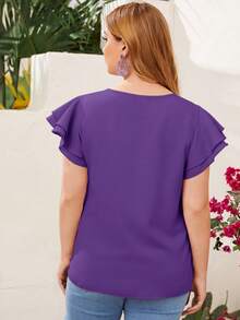 SHEIN Clasi Plus Size Elegant Solid Color Short Sleeve Shirt For Commuting, Summer, Summer Tops - Purple - View 2