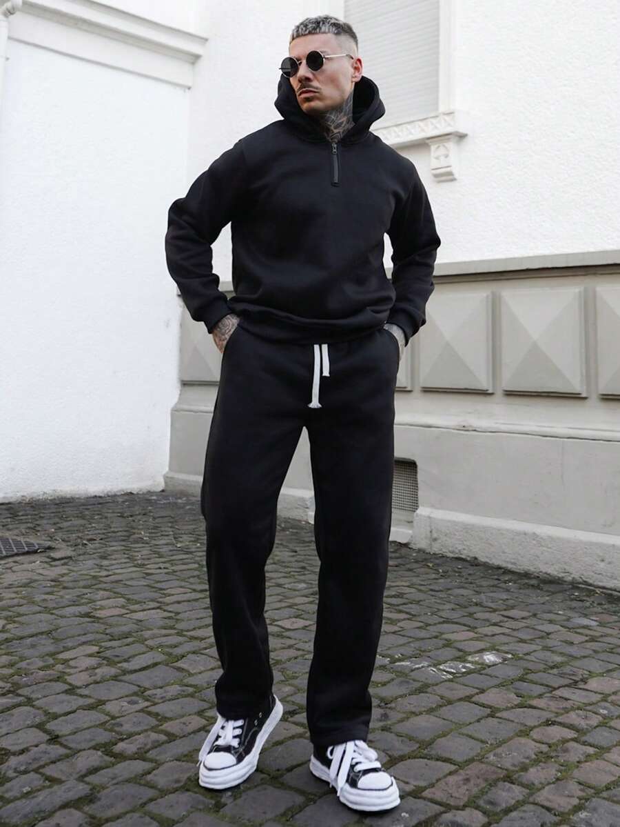 Artur Kramer 2 st herrträningsset med huva för höst/vinter, casual sport - Svart - Visa 1