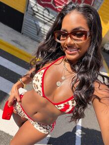 Vaytide 女士性感两件套比基尼，豹纹平角裤设计