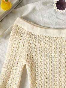 SHEIN Tween Girl Crochet Hollow Out Off-Shoulder Flare Sleeve Dress - White - View 5