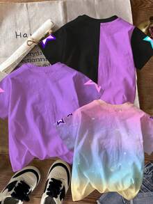 SHEIN 3件套 女童圆领卡通字母印花休闲百搭日常短袖T恤 - 彩色 - 查看 2