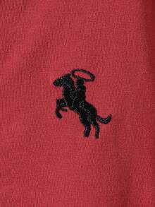 Souflis Souflis 情人节男婴牛仔图案 Polo 领绅士休闲时尚百搭红色上衣，春夏款 - 酒紅色 - 查看 6