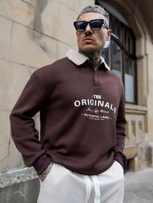 Artur Kramer 新款男士拼接羊羔绒领卫衣，时尚休闲，秋冬款 - 棕色 - 查看 4