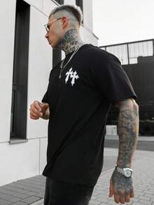 Artur Kramer Men's Dropped Shoulder Loose Fit Printed T-Shirt, Spring/Summer - Black - View 4