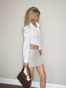 Sydney Algeri Camisa de unicolor con ajuste entallado y mangas gigot, para mujer, primavera/verano, informal - Blanco - Ver 3