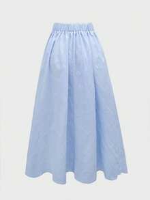 GlowEve 新款女士编织纹理花卉图案弹力腰带飘逸系带阔腿半身裙，优雅休闲日常百搭，春秋季 - 淺藍色 - 查看 2