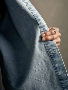 AXEPEAK Men's Washed Rhinestone Embellished Jacket, Fashionable Lapel Stylish Short Outerwear - Blue - View 6