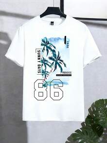 Manfinity RSRT Áo thun nam tay ngắn cổ tròn in hình dừa và bãi biển, kiểu dáng thường ngày, dễ mặc. - Nhiều màu - Xem 3