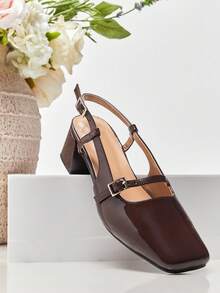 SHUZIA Ladies Comfortable Slingback Block Heel Pumps