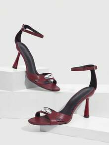 CUCCOO SZL Sandalias de tacón alto elegantes y de moda con hebilla decorativa de metal para mujer - Rojo - Ver 1