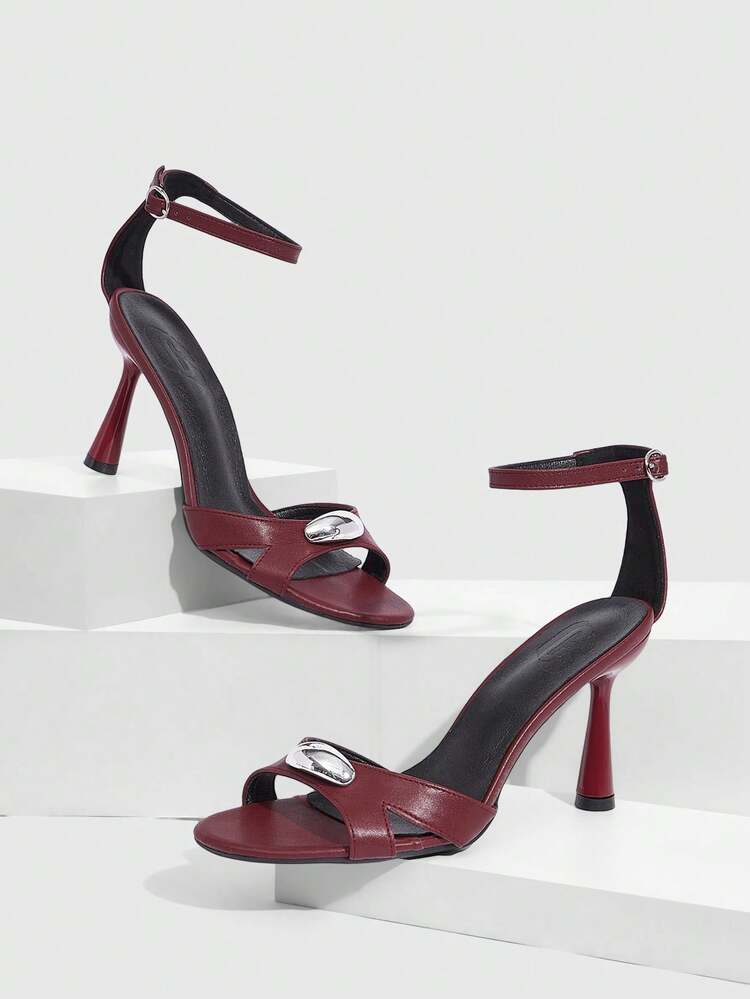 CUCCOO SZL Women's Metal Decor Buckle Design Fashionable Elegant High Heel Sandals Prom Heels