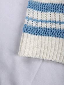 Lyxana 时尚百搭镂空条纹女士针织上衣 - 藍白色 - 查看 3