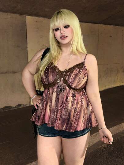 J-Fashion Plus Size Hippie Leopard Paisley Print Retro Camisole