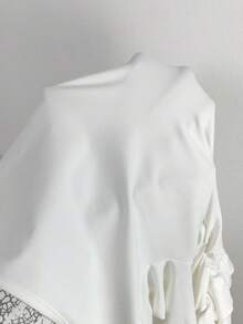 SHEIN PETITE 女款優雅白色長袖純色荷葉邊下擺迷你洋裝，秋季約會外出穿搭，適合嬌小女性 - 白色 - 查看 8