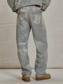 Musero Denim Straight Leg Trouser Pants All Over Print Button Belt Loop Detailing Jeans Co Ord Sets Bottoms Only Essentials Spring&Summer - Multicolor - View 4