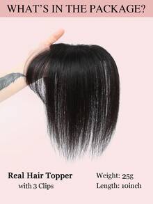 10英寸直发假发片，女士真人发假发片，适合头发稀疏的女性，带刘海，夹式设计 - Natural Black - 查看 4