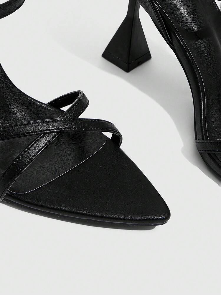 CUCCOO SZL Women's Fashion Minimalist Versatile Street Casual Commute Criss-Cross Open Toe Flared High Heel Shoes Valentine's Day Prom Heels