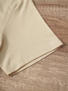 Manfinity Joysei Men's Casual Letter Print Short Sleeve T-Shirt, Summer - Khaki - View 5