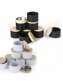 12pcs White Candle Tins, 4Oz Black Matte Candle Jars With Wood Grain Lids For Candle Making, Wick Holders, Wick Stickers For Candle Making, DIY Arts And Crafts, Small Item Storage - Multicolor - View 3