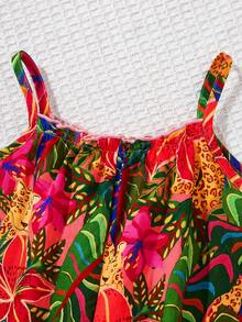 SHEIN 女婴碎花无袖连体衣 度假连体衣 女婴夏威夷风情套装 女童热带风情套装 女婴热带度假装 连体衣 适合夏威夷宝宝 - 彩色 - 查看 5
