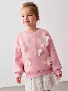Maija Young Girl Butterfly Decor Crew Neck Sweatshirt - Pink - View 1