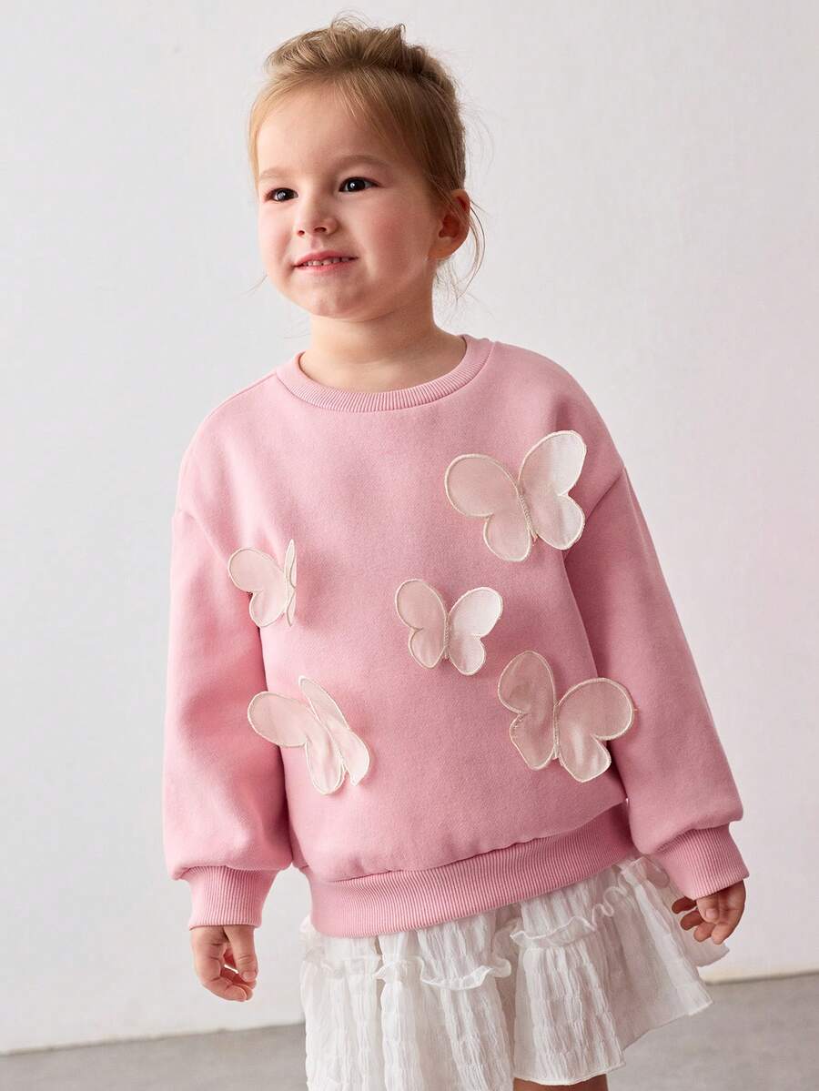 Maija Young Girl Butterfly Decor Crew Neck Sweatshirt - Pink - View 1