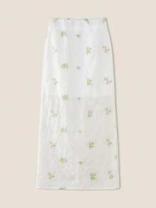 Muvela 2026春夏度假风弹力腰直筒刺绣镂空纹理面料女裙 - 彩色 - 查看 4