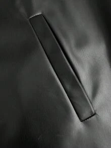 Maweii 女士PU皮革假口袋单排扣休闲宽松背心外套 - 黑色 - 查看 8