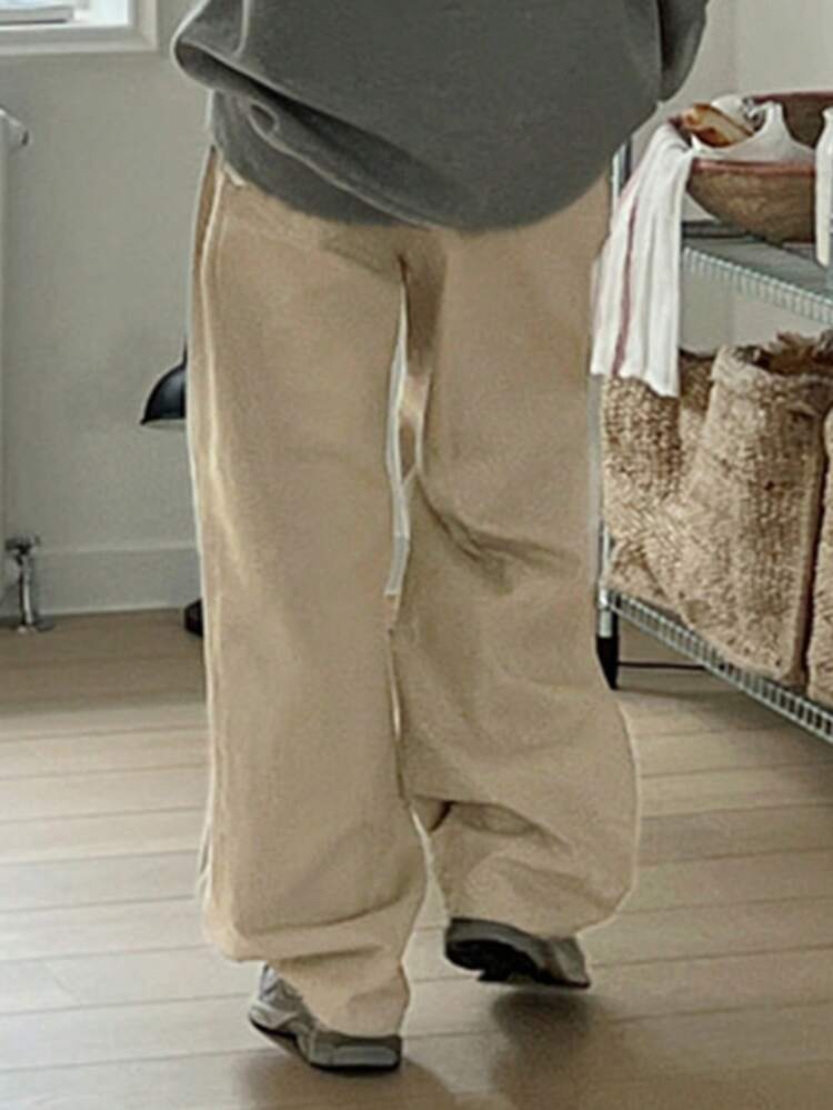 Women's Solid Color Pocket Wide Leg Loose Casual Pants