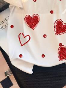 GlowEve 女士休闲爱心水钻装饰圆领短袖T恤，夏季 - 白色 - 查看 8
