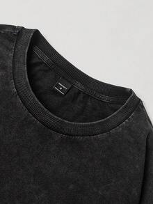 Manfinity EMRG Men's Letter Print Round Neck Long Sleeve Casual Loose Versatile T-Shirt - Black - View 3