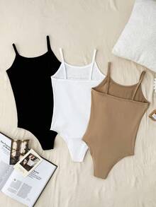 SHEIN 3pcs Teen Girls Casual Comfortable Bodysuits With English Letter Prints - Multicolor - View 2