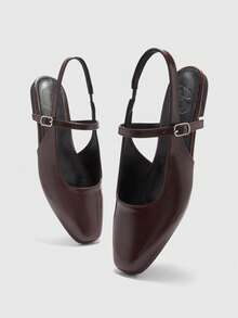 CUCCOO BIZCHIC 女士棕色方头商务简约舒适办公平底鞋，露跟设计 - 咖啡棕 - 查看 10