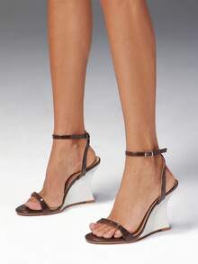 SHUZIA Sandal Wedges Minimalis Nyaman untuk Wanita dengan Tali Pergelangan Kaki - Chocolate Brown - View 2