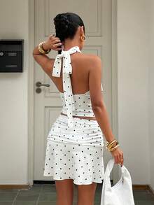 Muchica 女士时尚性感露背迷你裙套装 - 黑與白 - 查看 2