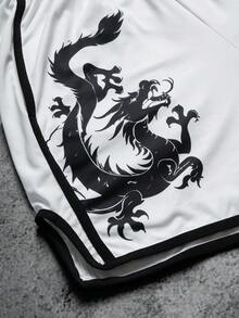 Manfinity EMRG Men's Chinese Dragon Print Elastic Waist Boxing Training Shorts - White - View 4