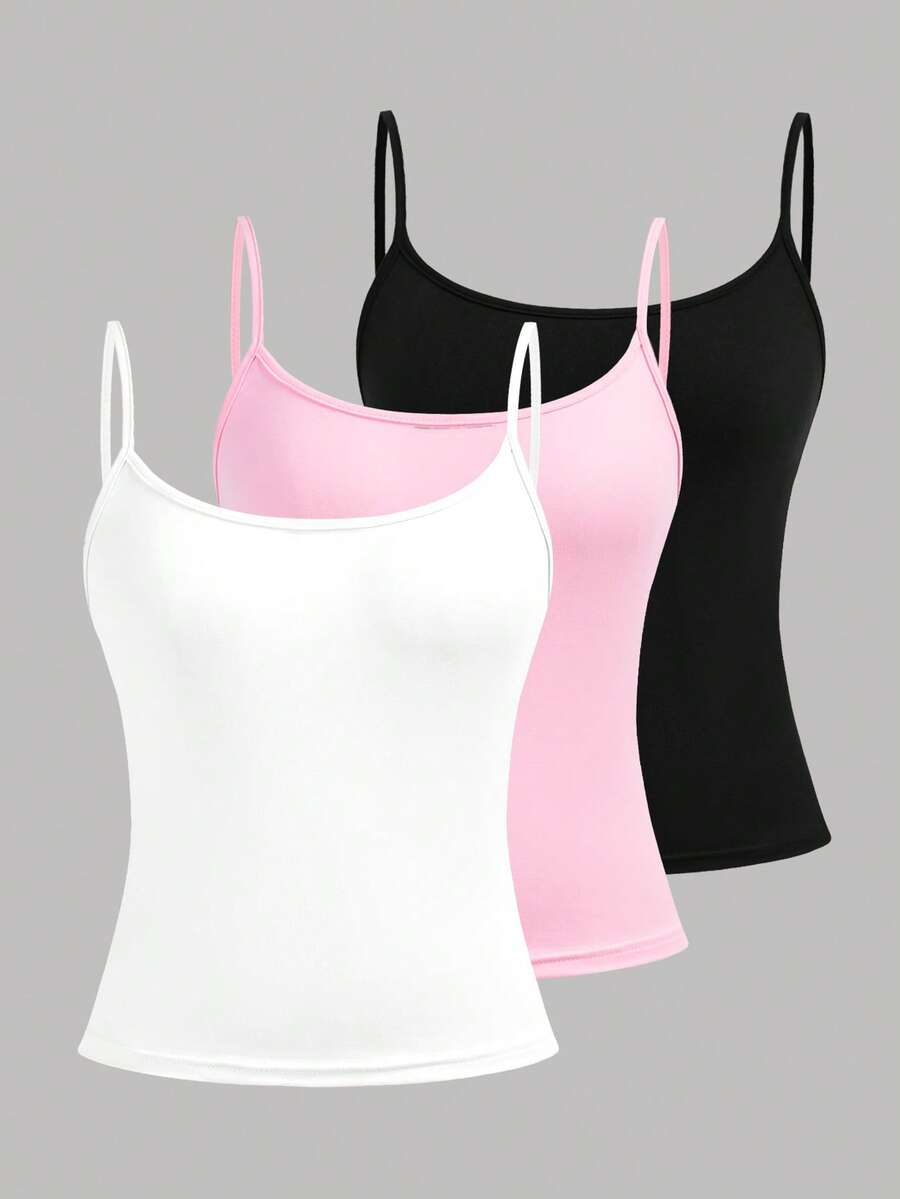 Girlism Kids 3pcs/Set Casual Fitted Camisole Tank Top,Suitable For Spring,Summer,Autumn And Winter Tops Girls Tanks Multipack Cami Teen 3 Pack - Pink - View 1